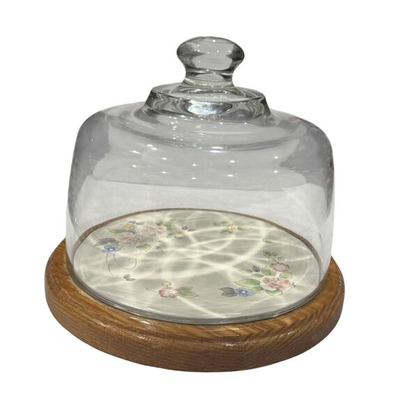 Pfaltzgraff Tea Rose Cheese Cracker Cloche Glass Dome Lid 90s Country Kitchen - Picture 6 of 13